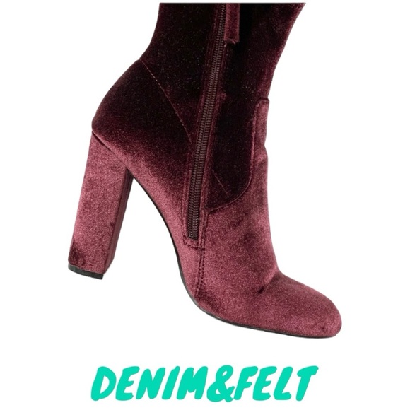 Steve Madden Edit Burgundy (Wine) Velvet High Heel Mid-Calf Boots | NEW!! ♥️🍷 - Picture 9 of 16